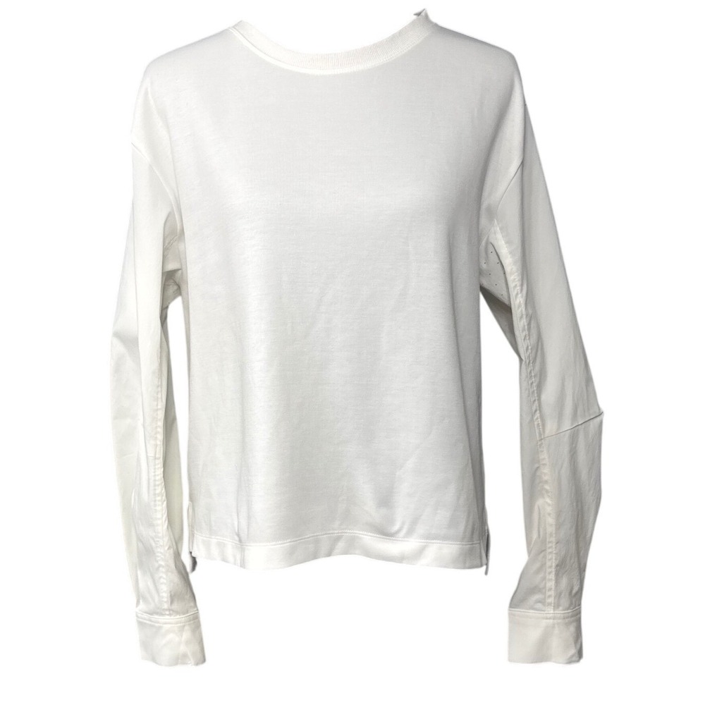 Athleta Mixed Media Sweatshirt White Button Cuff Pullover Est Women's Medium